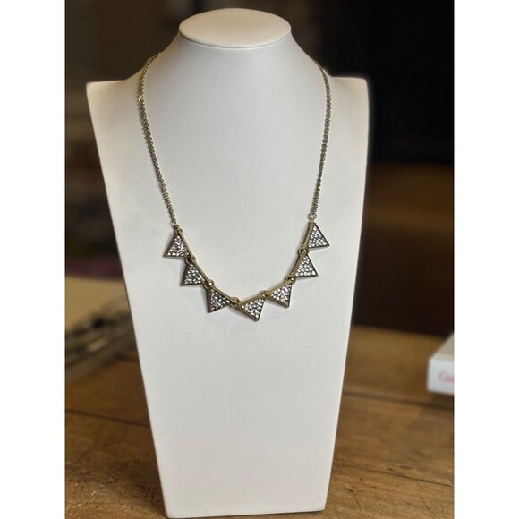 Gold-Tone Triangle Statement Necklace With Rhinestone Accents & Chain Clasp Clos - Picture 1 of 9